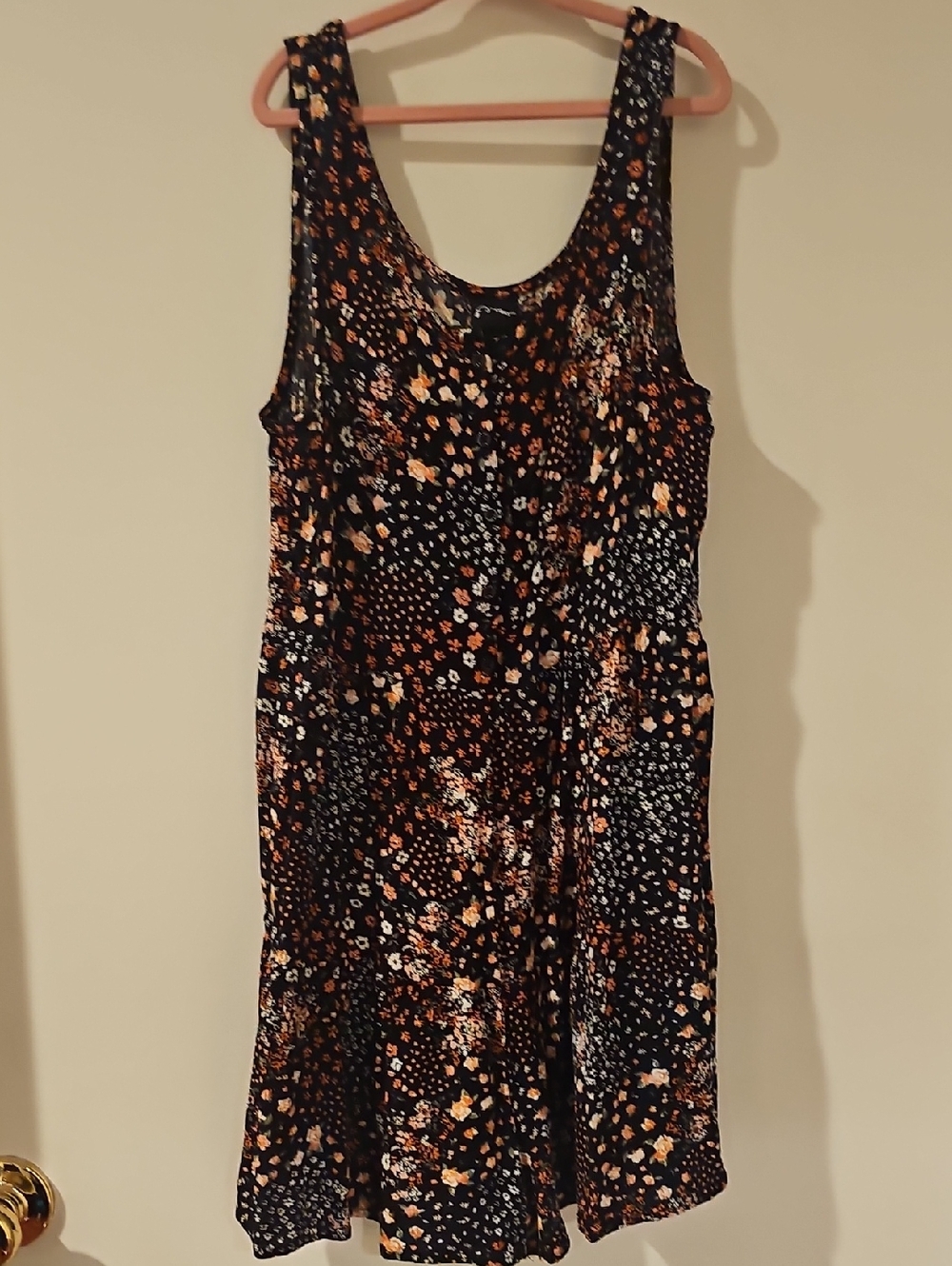 Art Class Black Floral Romper with Orange and White Accents Girls Sz L (10/12)